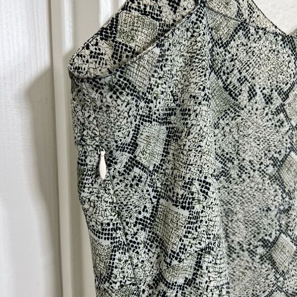 Vintage 90’s Slip Dress Snakeskin Print Ruffle Hem V-neck Mini Dress Size - Picture 12 of 13